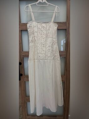 Zara Cream Midi Dress with Embroidered Eyelet Panels